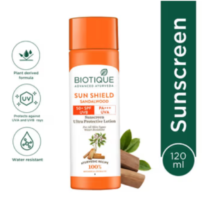 Biotique Sun Shield Sandalwood Ultra Protective Lotion SPF 50+ PA+++ UVA/UVB Sunscreen(120ml)